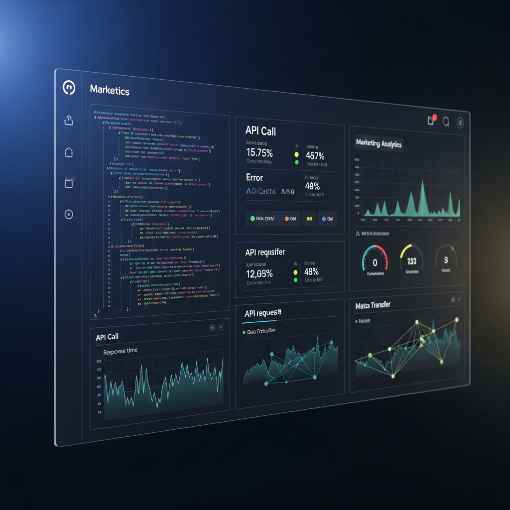 A stark, minimalist dashboard showing lines of code and API requests replacing t