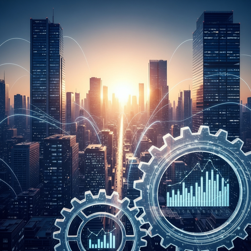 A strategic technology blueprint with AI agent architecture diagrams overlaid, professional photography style