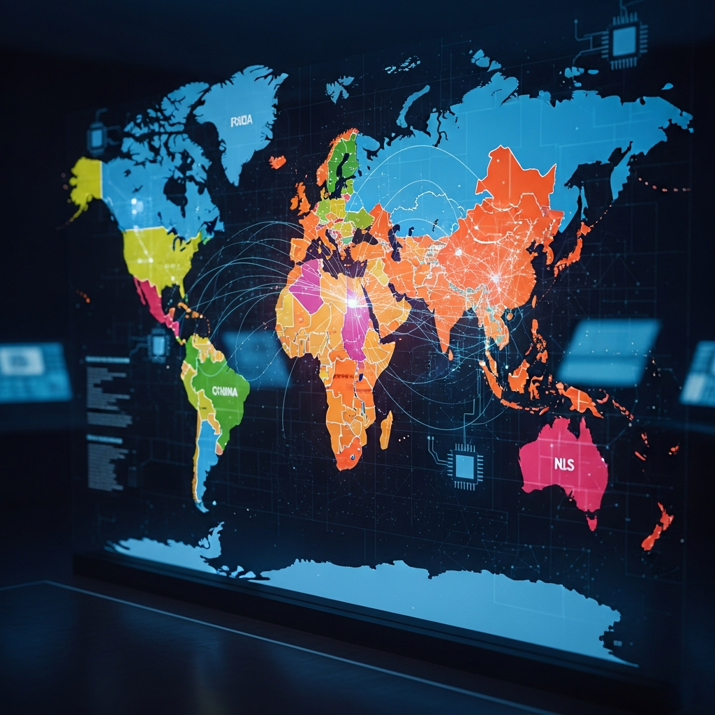 A world map with various countries highlighted, showing different regulatory fra