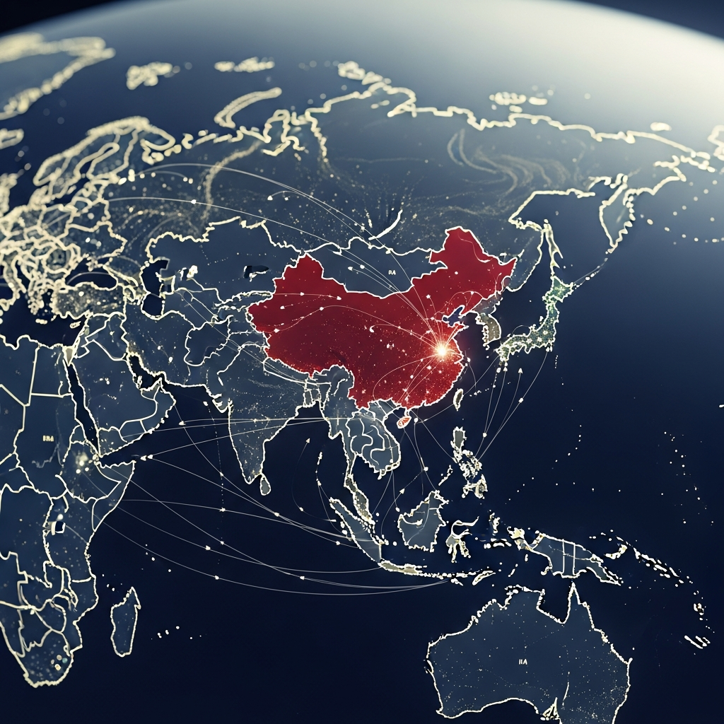A geopolitical map highlighting key regions involved in AI development and hardw