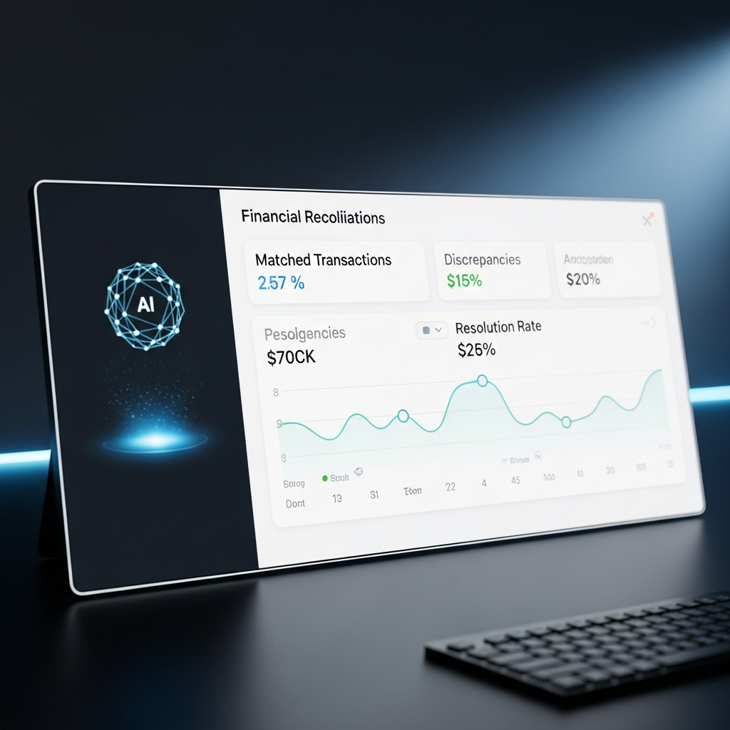 A stark, minimalist dashboard showing financial reconciliation metrics with a su